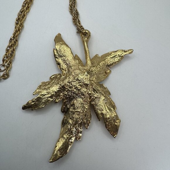SASCHA BRASTOFF Brutalist Statement Necklace Pendant Leaf Gold Tone Vintage - Picture 8 of 10